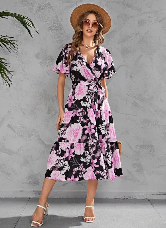 V-neck floral tiered midi dress sold by Charming Charlie product image thumbnail 3