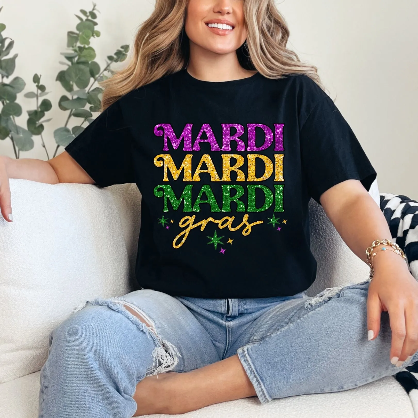 Mardi Gras Glitter Graphic Tee sold by Charming Charlie