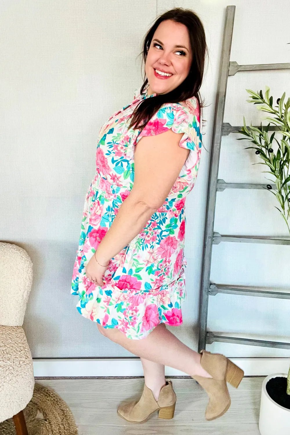 Under Your Spell Floral Smocked Flutter Sleeve Ruffle Mini Dress sold by Charming Charlie product image thumbnail 5