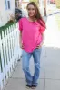 Perfectly You Solid Fuchsia Silk Shirred Cap Short Sleeve Blouse sold by Charming Charlie