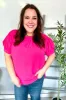 Perfectly You Solid Fuchsia Silk Shirred Cap Short Sleeve Blouse sold by Charming Charlie