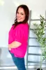Perfectly You Solid Fuchsia Silk Shirred Cap Short Sleeve Blouse sold by Charming Charlie