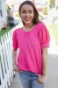 Perfectly You Solid Fuchsia Silk Shirred Cap Short Sleeve Blouse sold by Charming Charlie