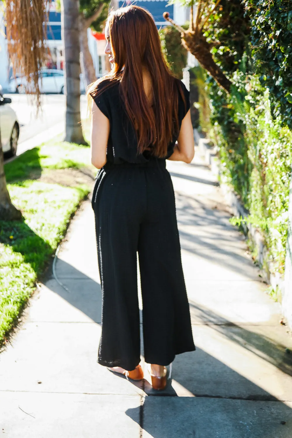 Stand Out Black Textured Shirt Attached Crossover Back Pant Suit sold by Charming Charlie product image thumbnail 2