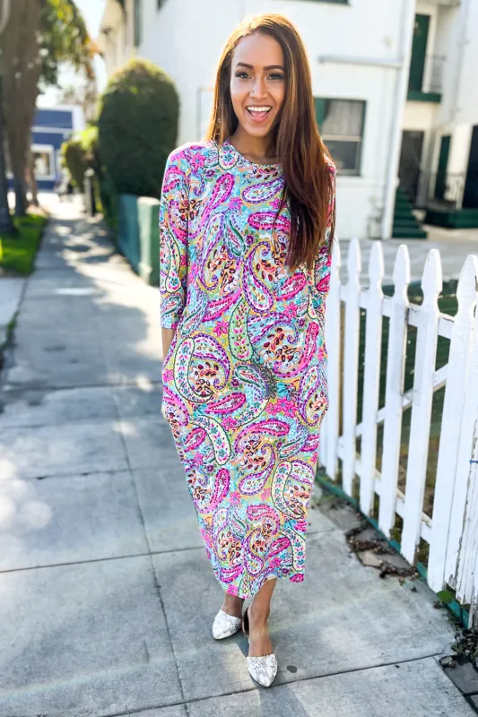 Follow Me Round Neck Paisley Print Pocketed Midi Dress sold by Charming Charlie