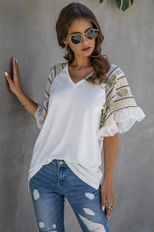 Printed ruffled sleeve top sold by Charming Charlie product image thumbnail 3