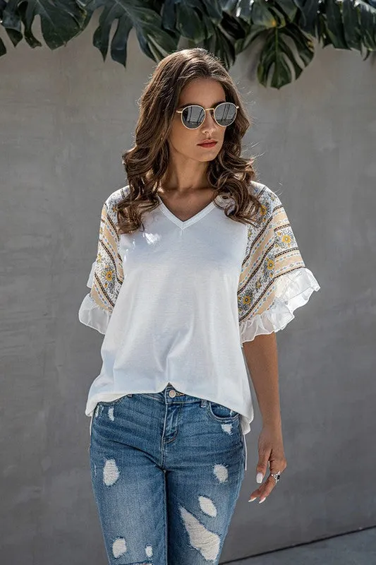 Printed ruffled sleeve top sold by Charming Charlie product image thumbnail 4