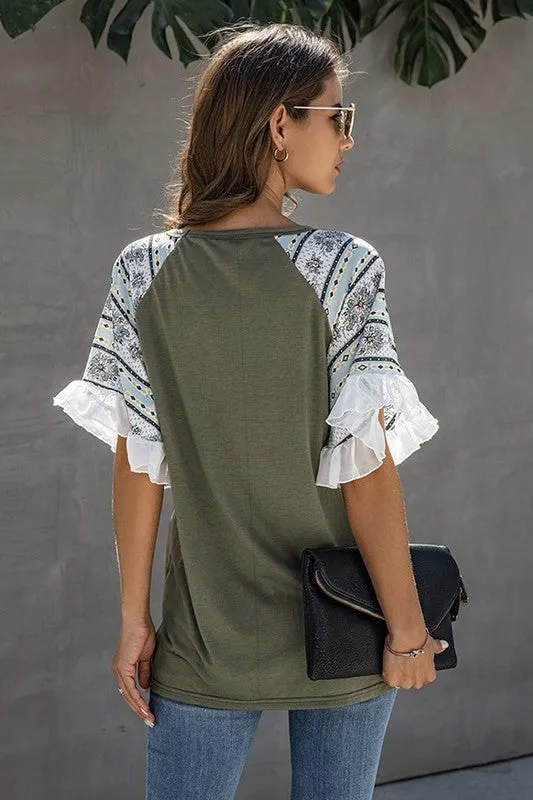 Printed ruffled sleeve top sold by Charming Charlie product image thumbnail 2