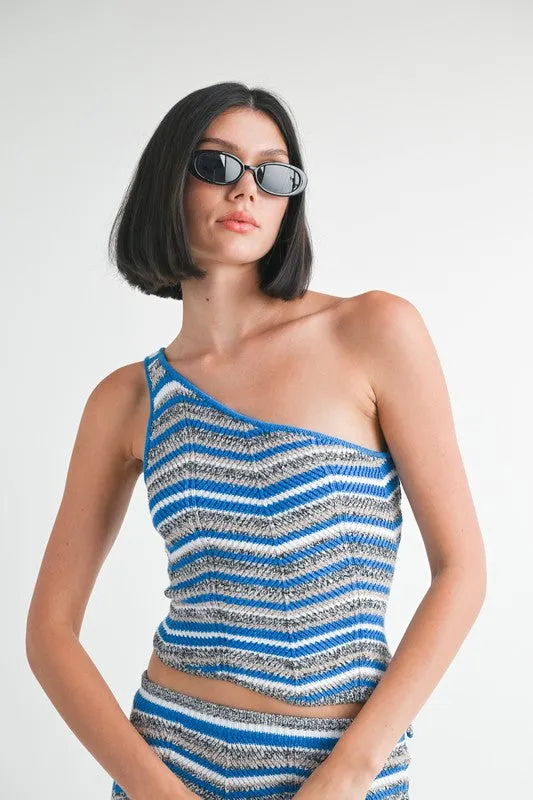 ONE SHOULDER KNITTED CHEVRON TOP sold by Charming Charlie