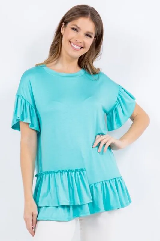 Celeste Full Size Ruffle Detail Asymmetrical Top Plus Size sold by Charming Charlie