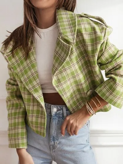 Lapel Collar Plaid Cropped Jacket sold by Charming Charlie product image thumbnail 4