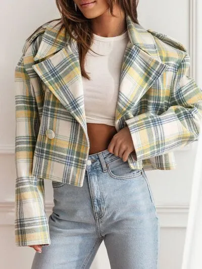 Lapel Collar Plaid Cropped Jacket sold by Charming Charlie product image thumbnail 2