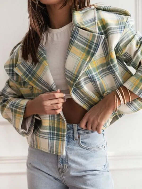 Lapel Collar Plaid Cropped Jacket sold by Charming Charlie