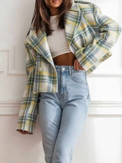Lapel Collar Plaid Cropped Jacket sold by Charming Charlie product image thumbnail 3