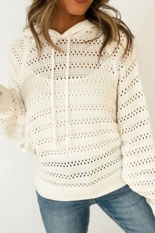 Drawstring Openwork Long Sleeve Knit Hooded sold by Charming Charlie