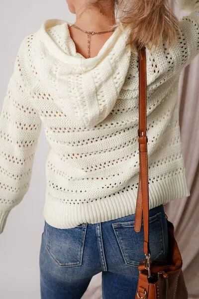 Drawstring Openwork Long Sleeve Knit Hooded sold by Charming Charlie product image thumbnail 5