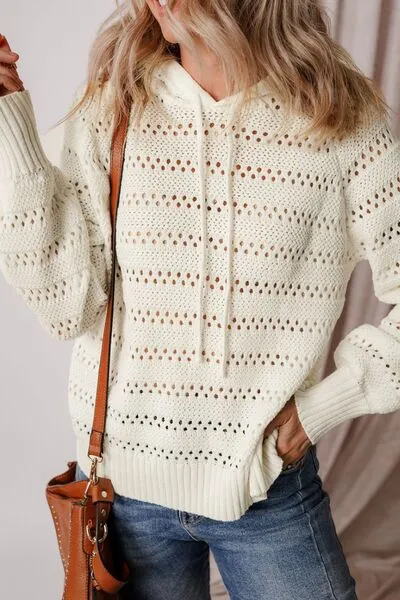 Drawstring Openwork Long Sleeve Knit Hooded sold by Charming Charlie product image thumbnail 4