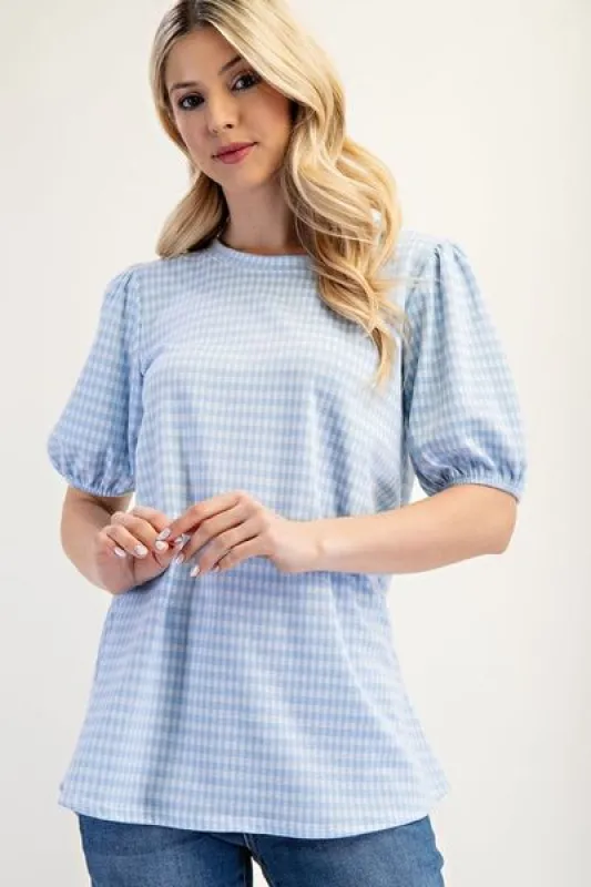 Celeste Full Size Gingham Print Top With Puff Sleeves Plus Size sold by Charming Charlie