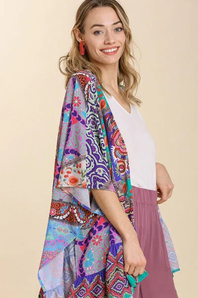 Umgee Full Size Mixed Print Ruffle Hem Open Front Cover Up Plus Size sold by Charming Charlie product image thumbnail 2