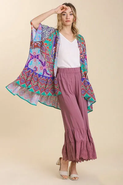 Umgee Full Size Mixed Print Ruffle Hem Open Front Cover Up Plus Size sold by Charming Charlie product image thumbnail 3