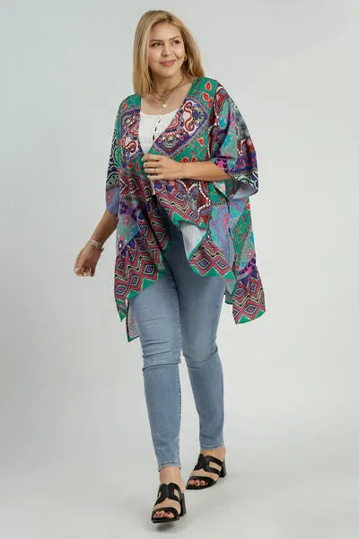 Umgee Full Size Mixed Print Ruffle Hem Open Front Cover Up Plus Size sold by Charming Charlie product image thumbnail 4