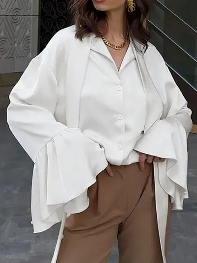 Button Down Flounce Sleeve Shirt sold by Charming Charlie product image thumbnail 4