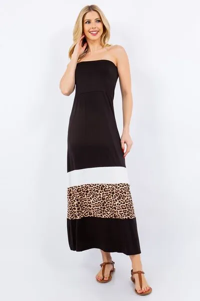 Celeste Full Size Leopard Color Block Tube Maxi Dress Plus Size sold by Charming Charlie product image thumbnail 3