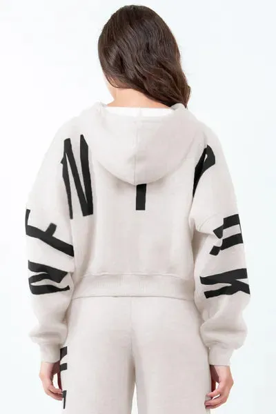 American Bazi Letter Graphic Long Sleeve Drawstring Cropped Hoodie sold by Charming Charlie product image thumbnail 3