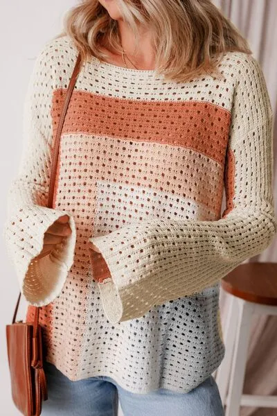 Openwork Color Block Long Sleeve Sweater sold by Charming Charlie product image thumbnail 3