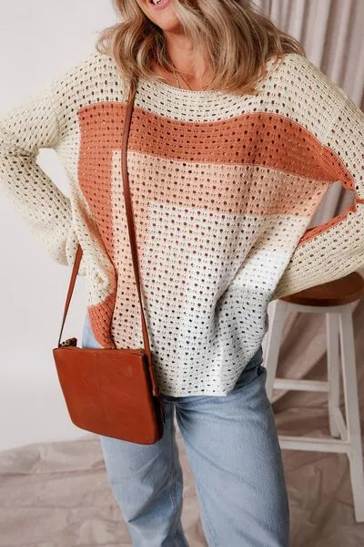 Openwork Color Block Long Sleeve Sweater sold by Charming Charlie product image thumbnail 5