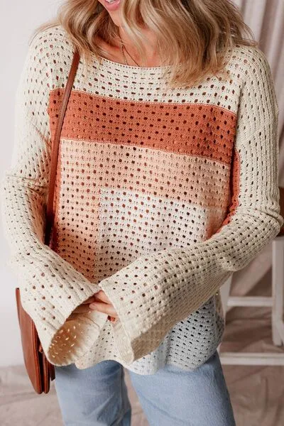 Openwork Color Block Long Sleeve Sweater sold by Charming Charlie product image thumbnail 2