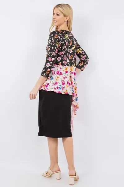 Celeste Full Size Floral Asymmetrical Hemline Round Neck Top Plus Size sold by Charming Charlie product image thumbnail 4