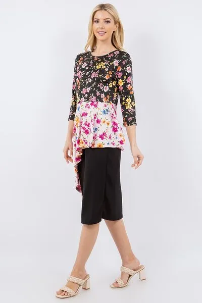 Celeste Full Size Floral Asymmetrical Hemline Round Neck Top Plus Size sold by Charming Charlie product image thumbnail 3