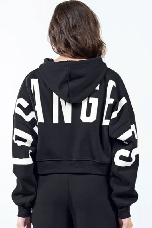 American Bazi Letter Graphic Long Sleeve Drawstring Cropped Hoodie sold by Charming Charlie