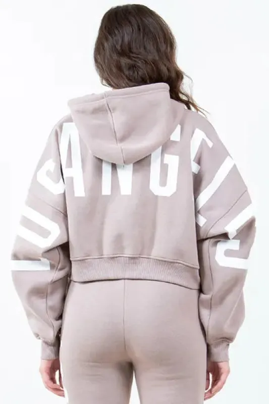 American Bazi Letter Graphic Long Sleeve Drawstring Cropped Hoodie sold by Charming Charlie