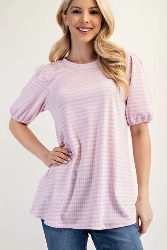 Celeste Full Size Gingham Print Top With Puff Sleeves Plus Size sold by Charming Charlie
