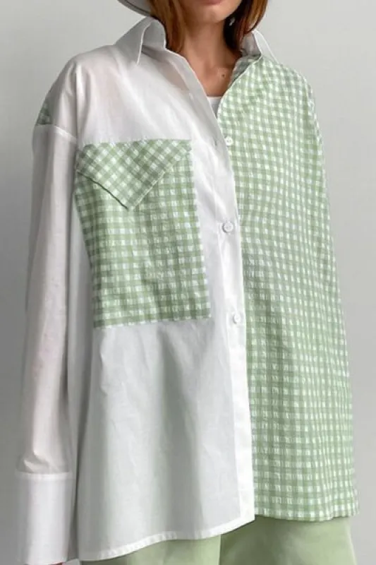 Two-Tone Plaid Button Down Long Sleeve Shirt sold by Charming Charlie