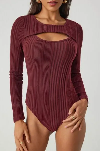 Ribbed Cutout Round Neck Bodysuit sold by Charming Charlie product image thumbnail 5