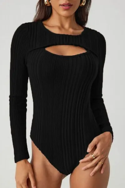 Ribbed Cutout Round Neck Bodysuit sold by Charming Charlie