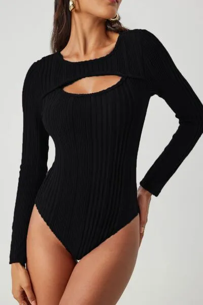 Ribbed Cutout Round Neck Bodysuit sold by Charming Charlie product image thumbnail 3
