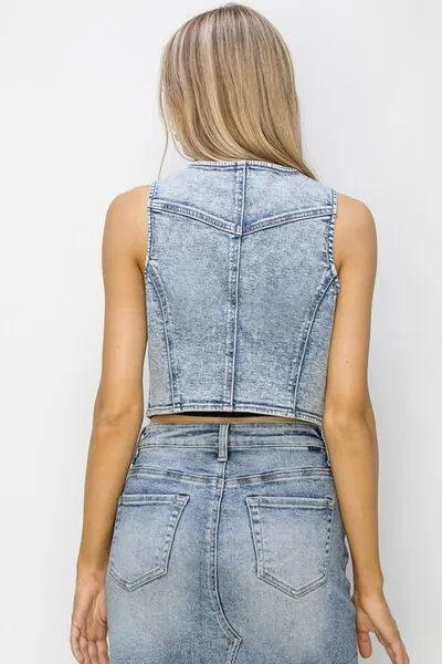 RISEN Button Down Crop Denim Vest sold by Charming Charlie product image thumbnail 5