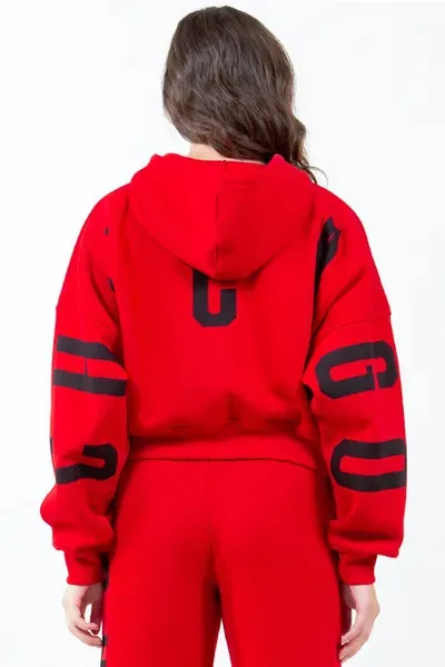 American Bazi Letter Graphic Long Sleeve Drawstring Cropped Hoodie sold by Charming Charlie product image thumbnail 2