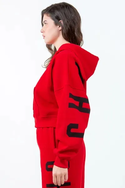 American Bazi Letter Graphic Long Sleeve Drawstring Cropped Hoodie sold by Charming Charlie product image thumbnail 4