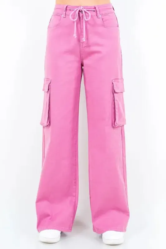 American Bazi Full Size Drawstring Wide Leg Cargo Pants Plus Size sold by Charming Charlie