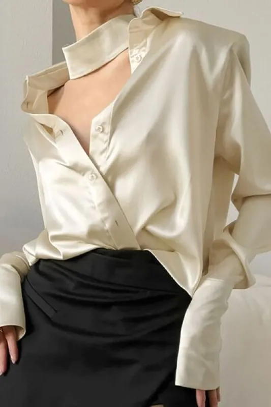 Button Down Long Sleeve Satin Shirt sold by Charming Charlie