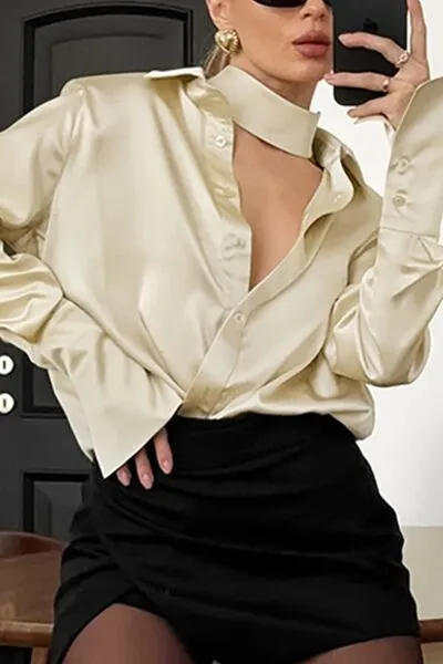 Button Down Long Sleeve Satin Shirt sold by Charming Charlie product image thumbnail 3