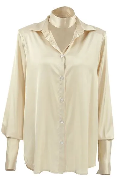Button Down Long Sleeve Satin Shirt sold by Charming Charlie product image thumbnail 4
