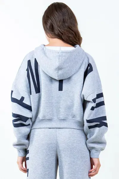 American Bazi Letter Graphic Long Sleeve Drawstring Cropped Hoodie sold by Charming Charlie product image thumbnail 2