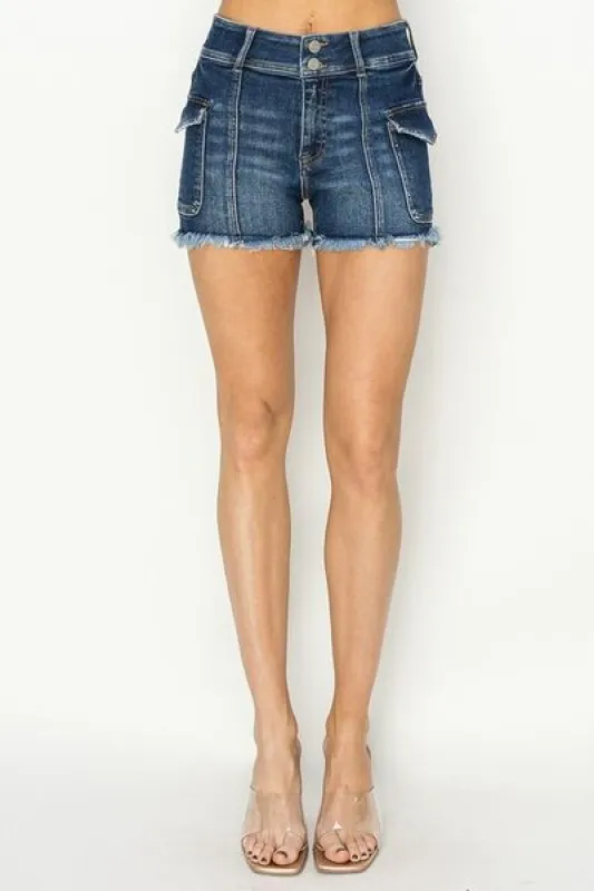 RISEN Raw Hem Denim Shorts with Pockets sold by Charming Charlie