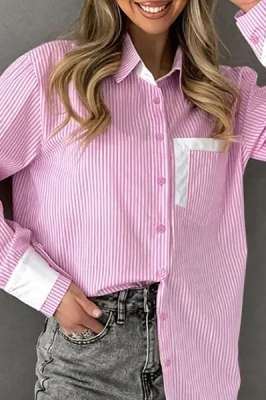 Striped Collared Neck Long Sleeve Shirt sold by Charming Charlie